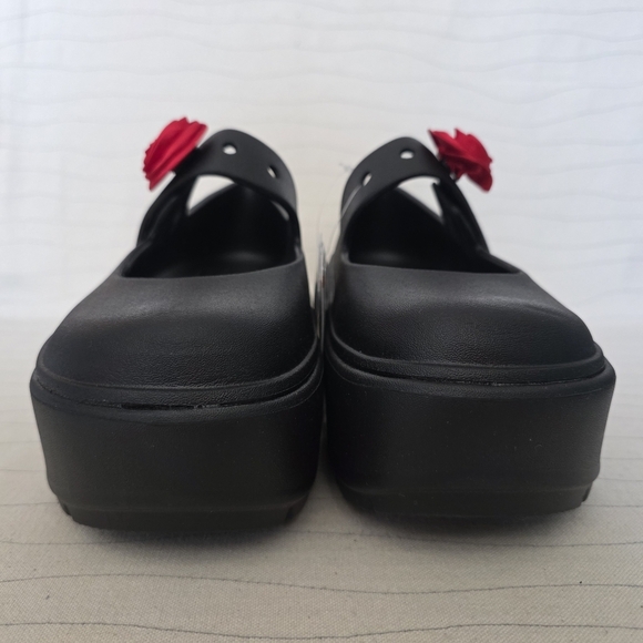 Crocs Womens Stomp Rosette Mary Jane Black Platform Clogs w/ Flower Size 9 NEW - Picture 4 of 11